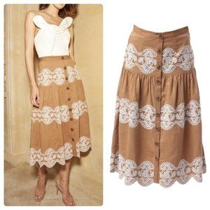 Amur embroidered Bryn linen brown midi skirt 0